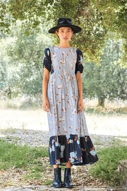 Rachel Pally Crepe Regina Dress Blue Floral Maternity Cottagecore Size XL NEW